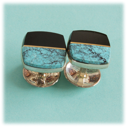 Duane Maktima Black Jade and Turquoise Cufflinks